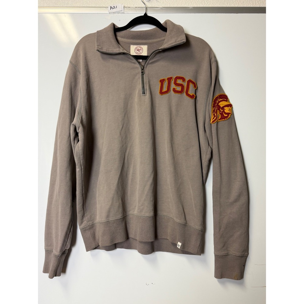 47 Brand USC Trojans Quarter Zip Sweatshirt Mens Large Brown Cotton Pullover